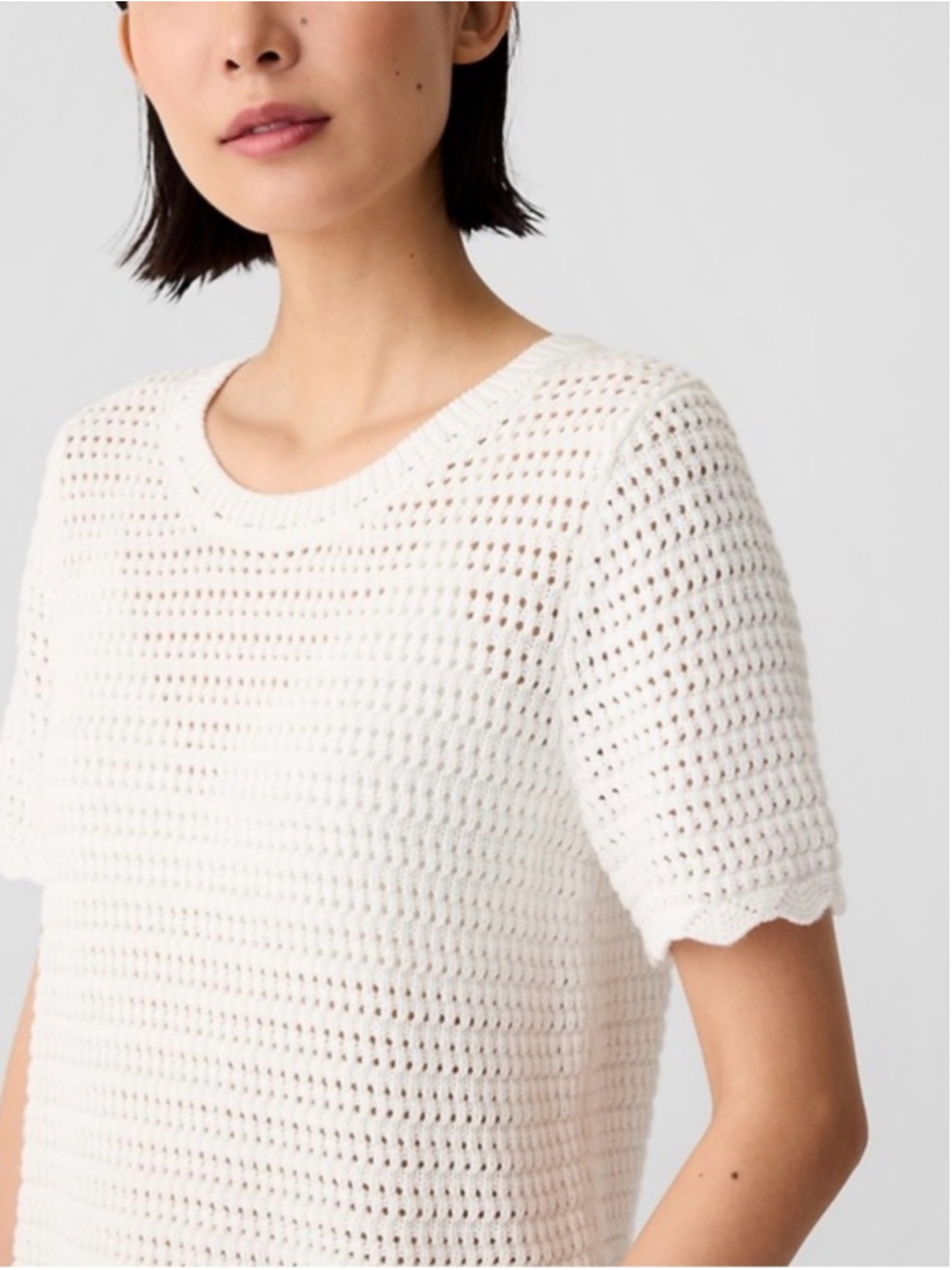 Gap Classic White Crochet Short-Sleeve Top in New White size large